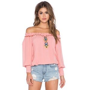 Pia Pauro beaded off shoulder boho peasant top XS
